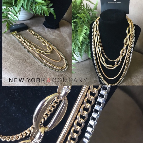 NWT New York & Company Gold Layered Link Necklace - Picture 2 of 7